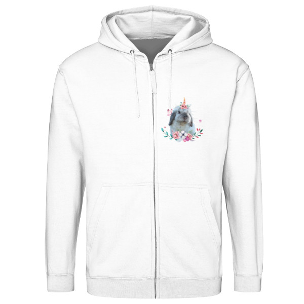 Mikina na zip unisex s potiskem králík jednorožec