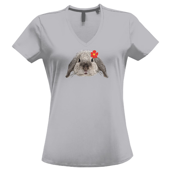 Tričko s potiskem Králík kytka za uchem