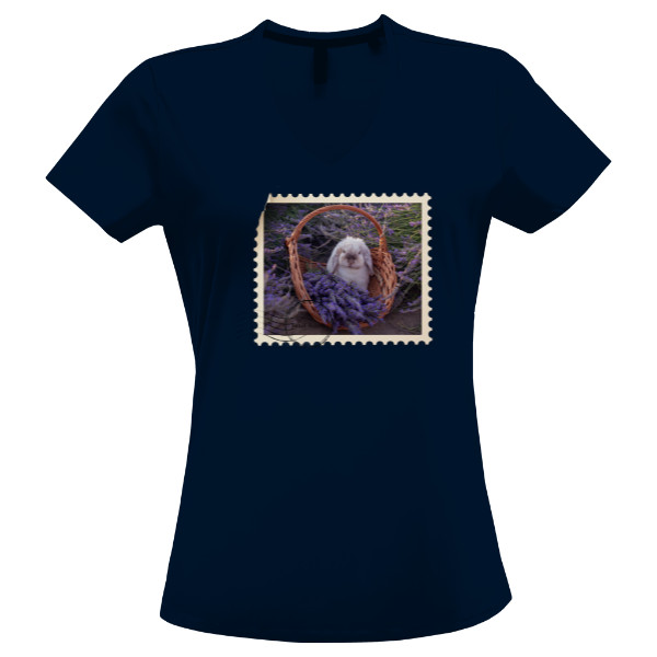 Tričko s potiskem známka králík v levanduli